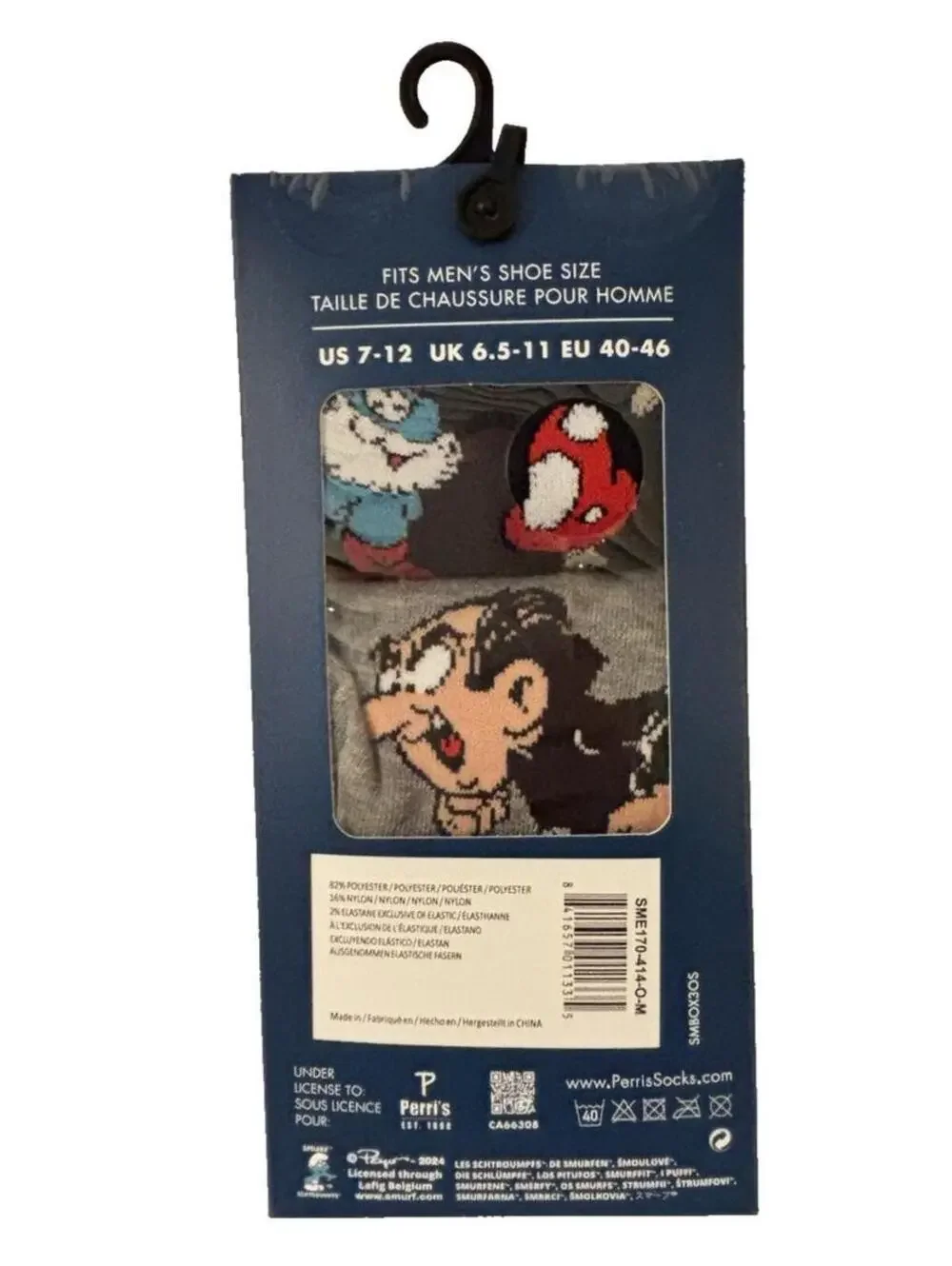 The Smurfs Papa Smurf Men’s 3-Pack Crew Socks US 7-12 Cartoon Character Footwear